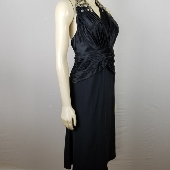 Tadashi halter styled open back shell beaded formal silk black dress size 0 - Picture 4 of 8